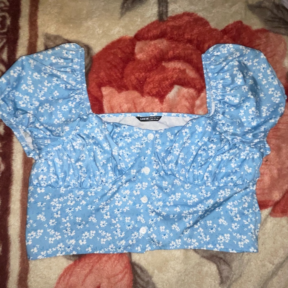Puff Sleeve Button Down Crop Top
